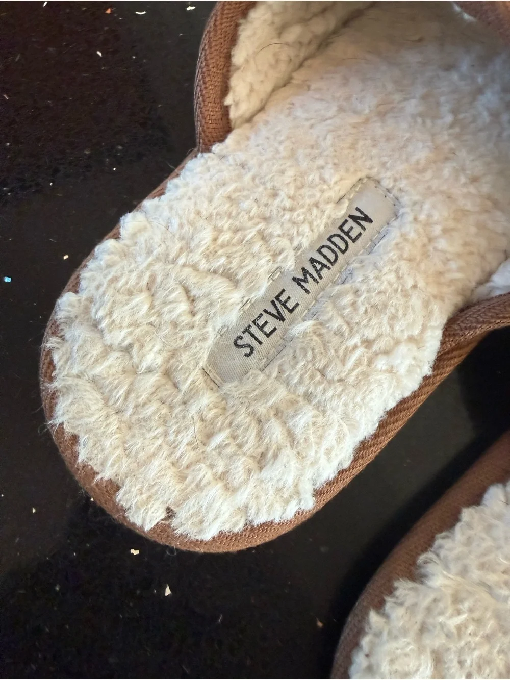 Steve Madden Brown Suede-Look Fleece-Lined Slip-On Slippers